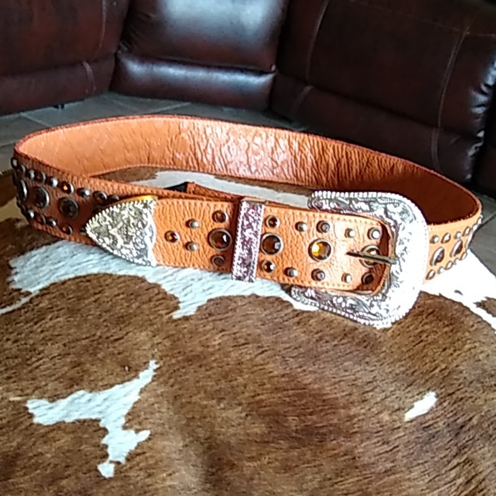 Western rhinestone leather belt
